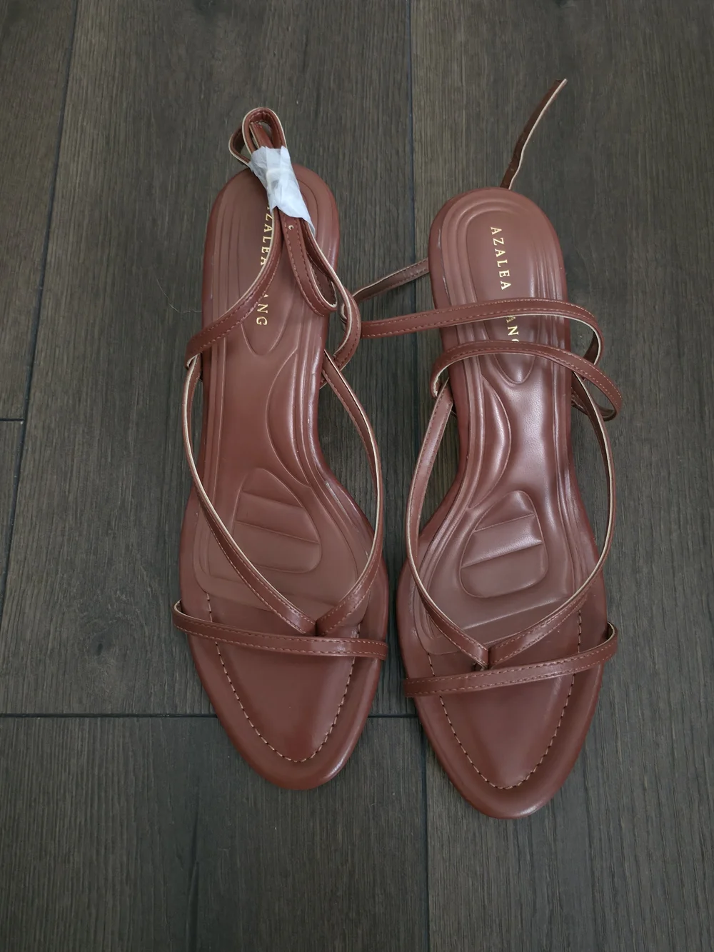 AKIRA Strappy Slingback Heels with Gold Sculpted Heel